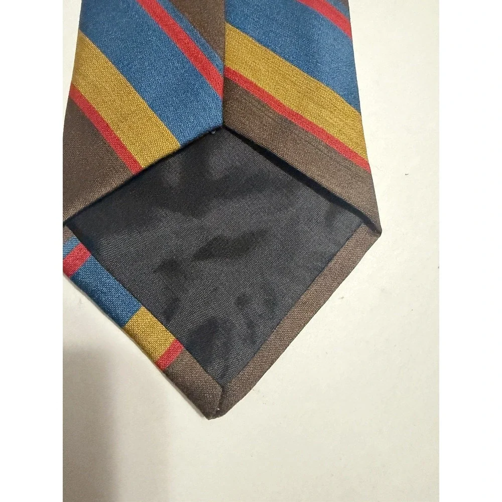 Botany Vintage Mens Tie Brown Blue Gold Red Striped Regimental Silk Blend 53x3.5
